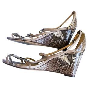 Alexandre Birman Designer Python Strappy Wedge Heel 10 Brown Luxury Mobwife